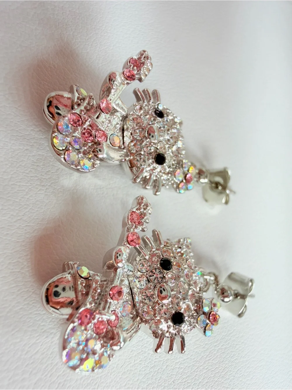 Crystal Cat Guitar Drop Earrings - Pink & Iridescent